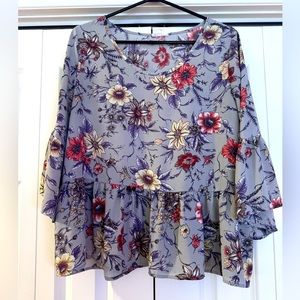 Sienna Sky Women's Lightweight Floral Peplum Blouse Size Large